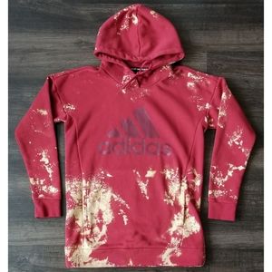 Adidas Hoodie Red with Bleach Dye Yellow / Tan